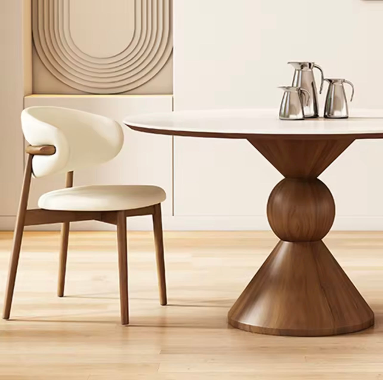 Sintered Stone Top Scandinavian Dining Table with Solid Wood Base