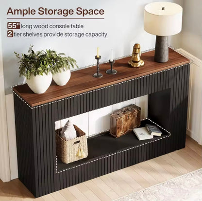 55-Inch Entryway Console Table, Wooden Sofa Table with Storage