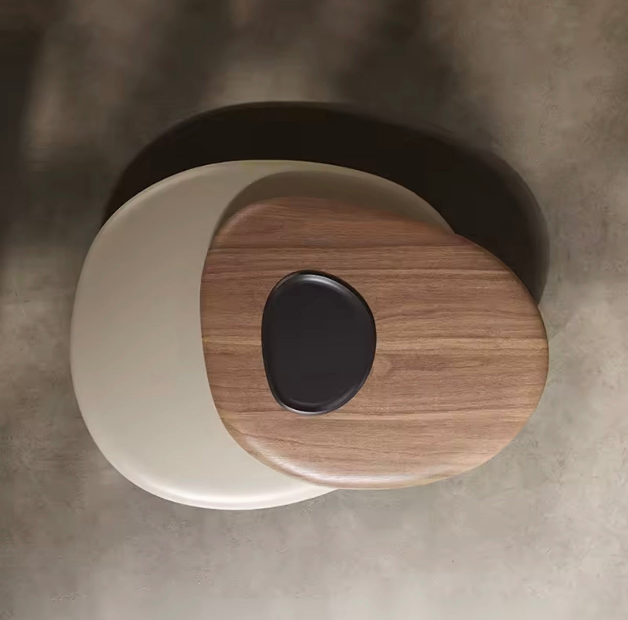 Swivel Wood Coffee Table, Dual-Tier Rotating Oval Center Table