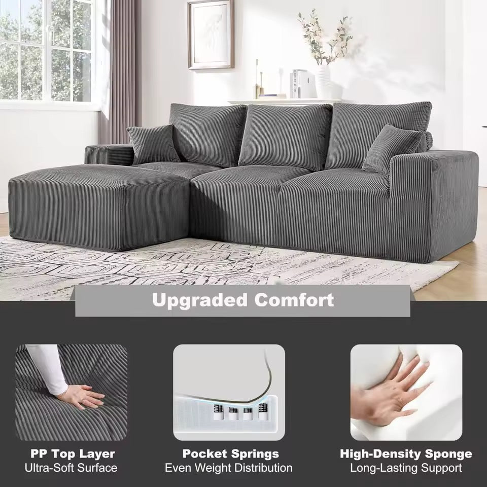 108” Upholstered Corduroy Deep Seat L-Shape Sofa with Chaise