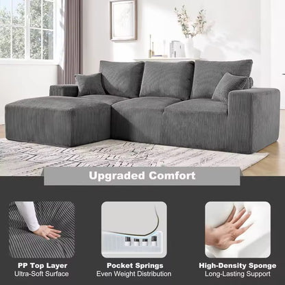 108” Upholstered Corduroy Deep Seat L-Shape Sofa with Chaise