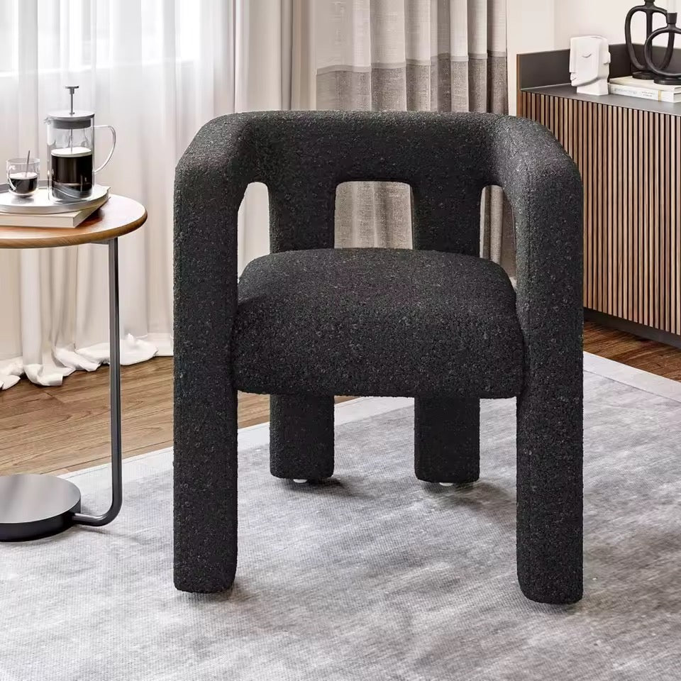 Modern Boucle Dining Chair, Upholstered Teddy Barrel Armchair