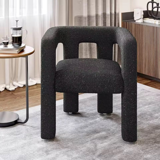 Modern Boucle Dining Chair, Upholstered Teddy Barrel Armchair
