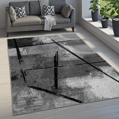 53x77” Black and Gray Rug - Modern Abstract Rug for Living Room
