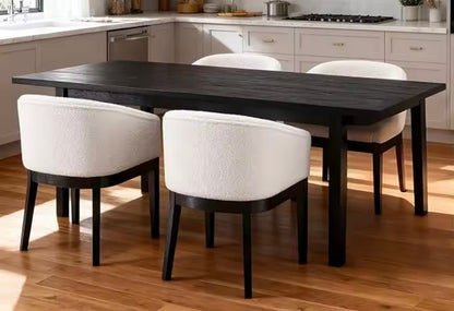 Beige Mid-Century Linen Upholstered Dining Chairs with Curved Backrest