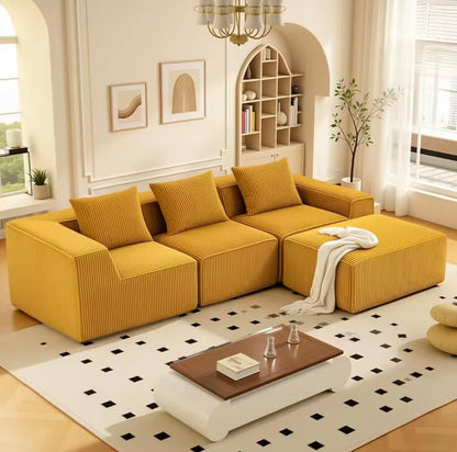 111.5” Modular Boneless Corduroy Sectional Sofa, Deep Seat 3-Seater
