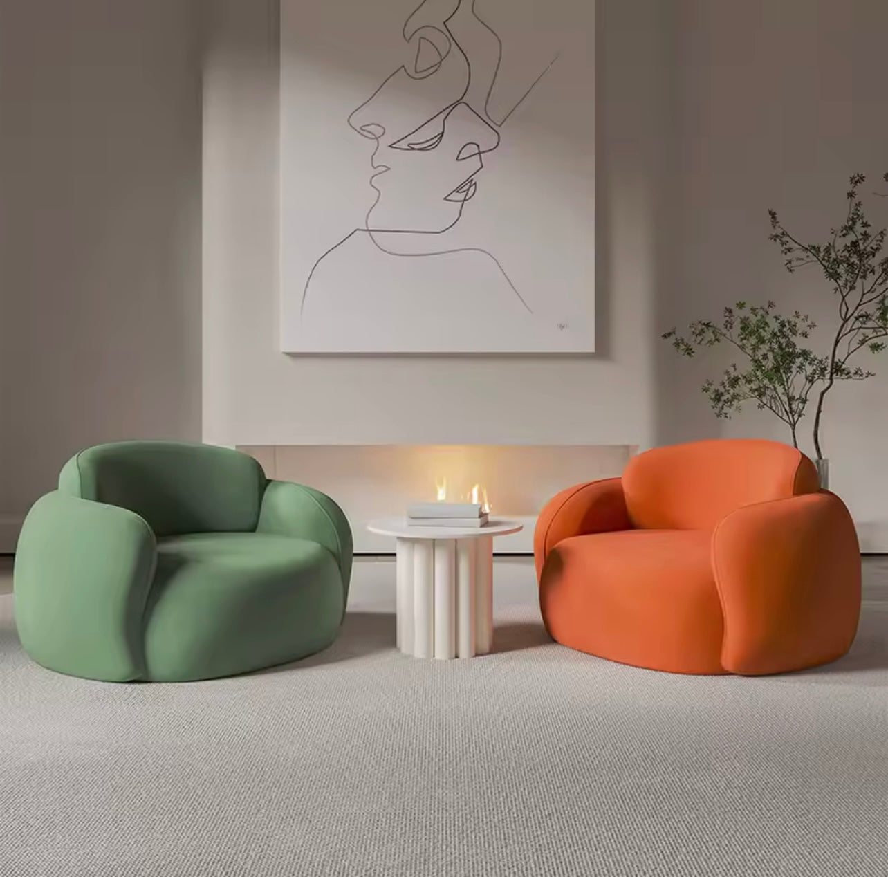 Single Off White Modern Velvet Sofa Chair