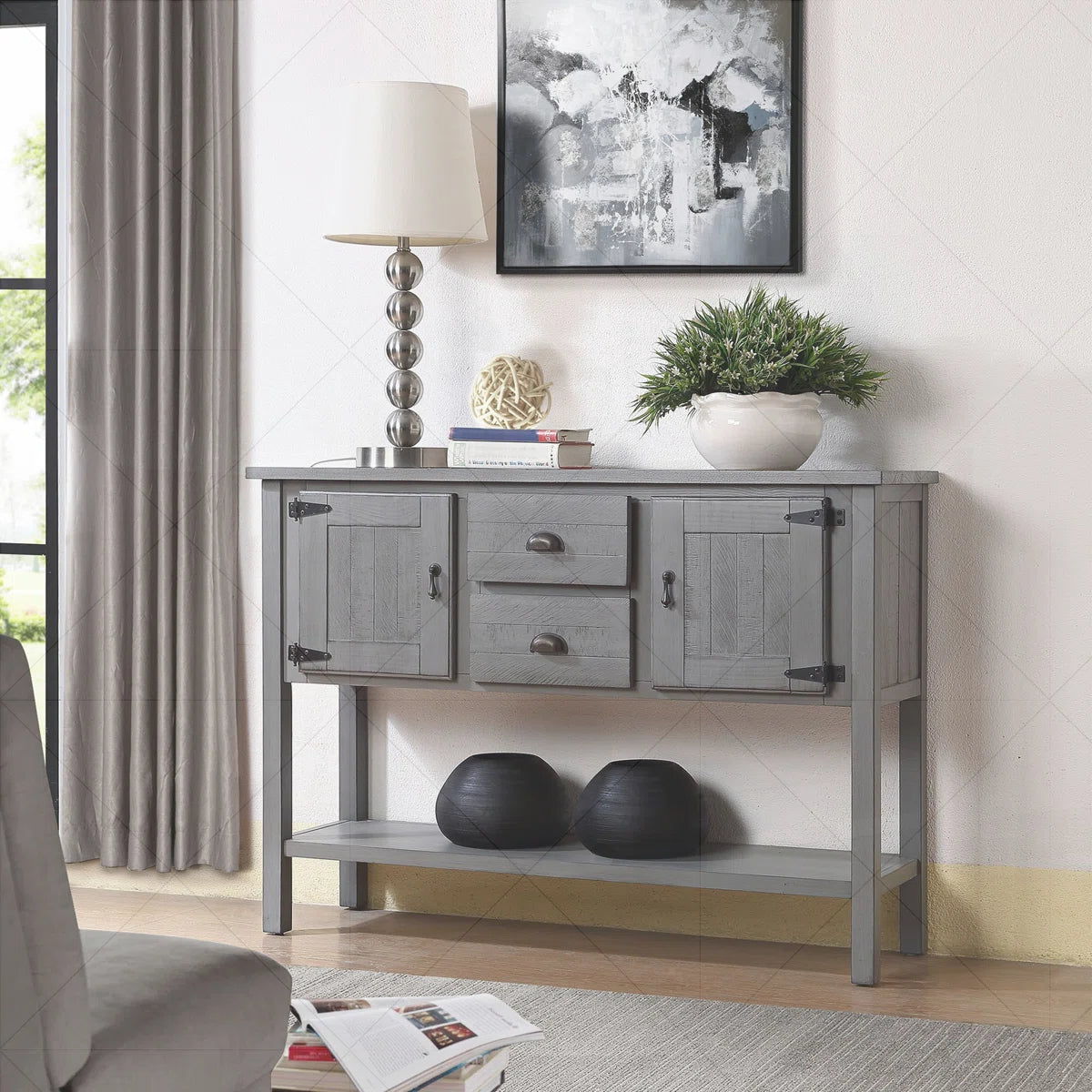 Solid Wood 48-Inch Console Buffet Table