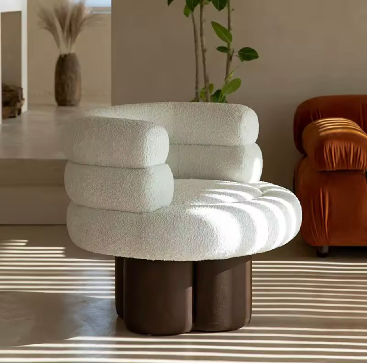 Beige Compact Lambswool Fabric Accent Chair