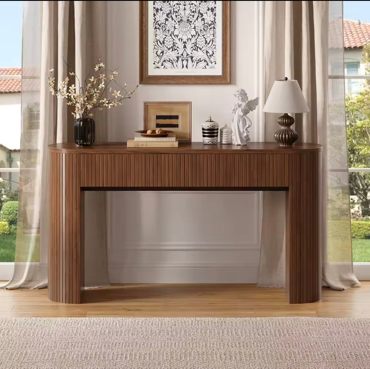 55” Mid Century Fluted Console Table with 2 Storage Drawers