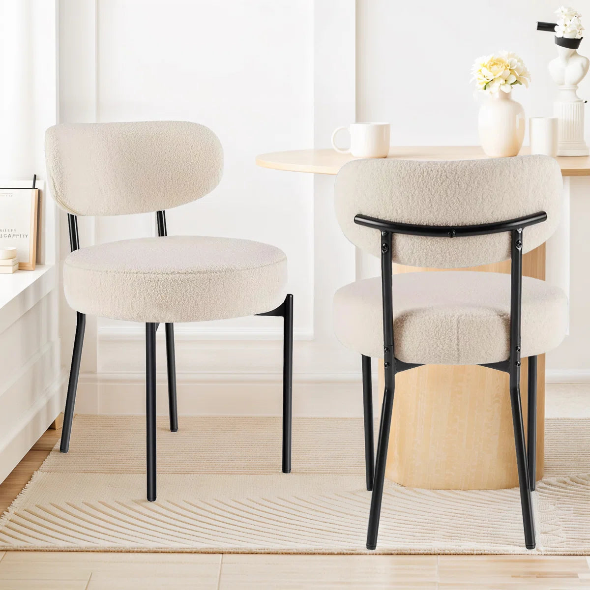 Cream White Bedroom Makeup Chair with Backrest