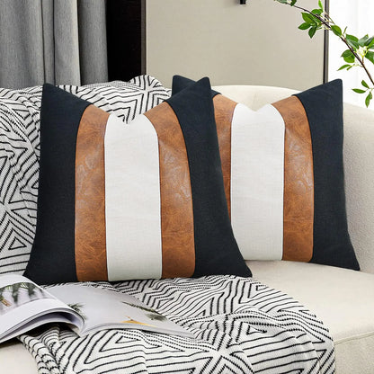 Faux Leather Linen 20x20 Stripe Covers Set