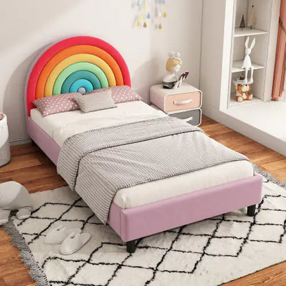 Velvet Bed - Pink Bed for Girls Bedroom - Rainbow Twin Kids Bed