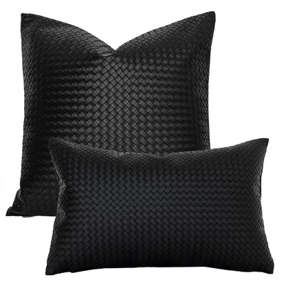 Woven Textured PU Leather Decorative Pillow Cover
