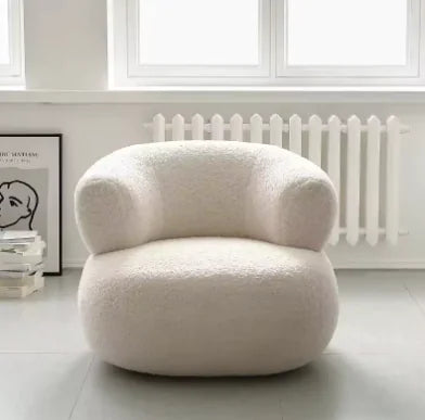 Modern Upholstered Accent Chair, White Lambswool Single Sofa Chair