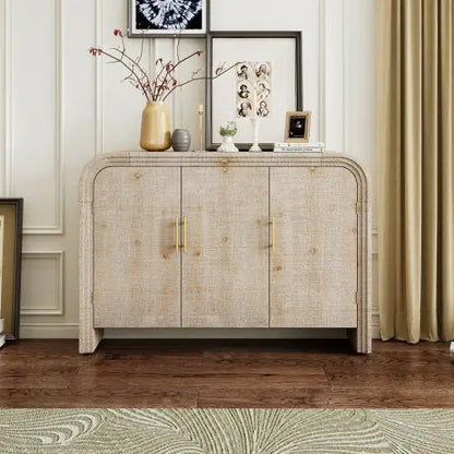 Vintage Minimalist Curved Sideboard With Gold Handles