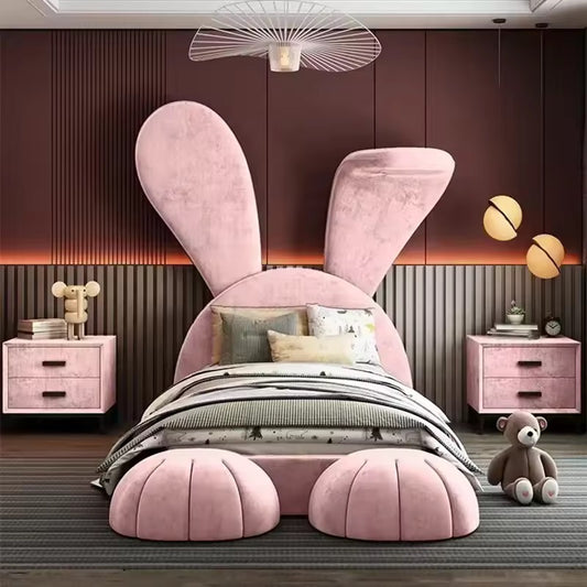 Pink Oversized Bunny Ears Upholstered Bed for Kids