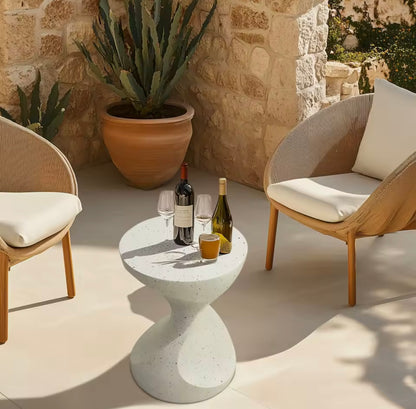 Round Concrete Outdoor Side Table, Modern Accent Piece, Graphite White