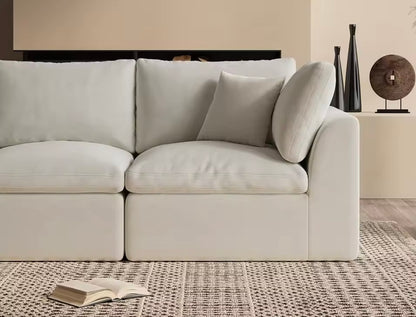 Large Convertible Warm White Sectional Sofa with Ottoman, Seats 7
