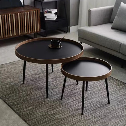 Set of 2 Modern Coffee Tables, Black Minimalist Round Coffee Tables
