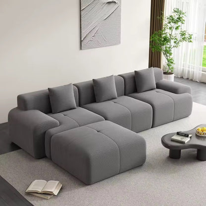 120” Cloud Modular Sectional Couch, Boneless L-Shaped Sofa