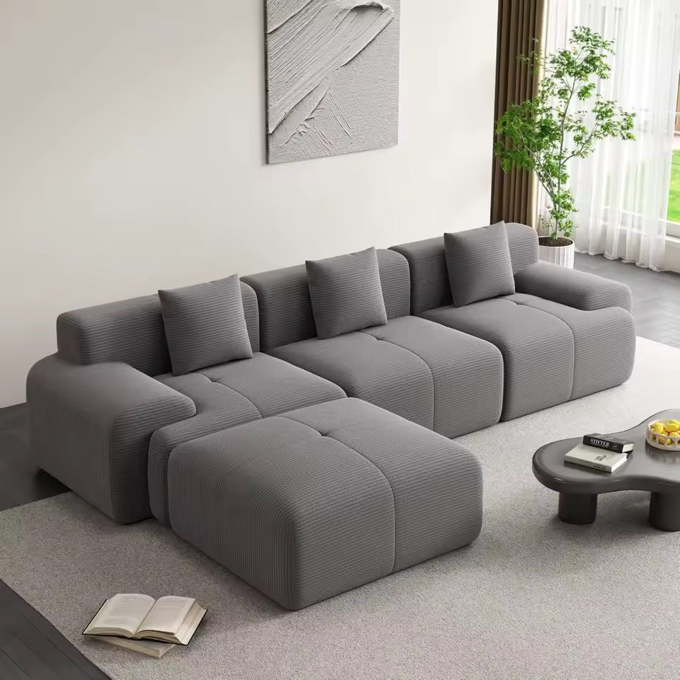 120” Cloud Modular Sectional Couch, Boneless L-Shaped Sofa