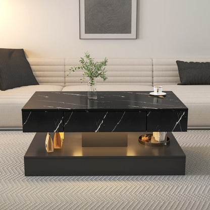 Modern Black Coffee Table with Storage, Coffee Table with LED Lights