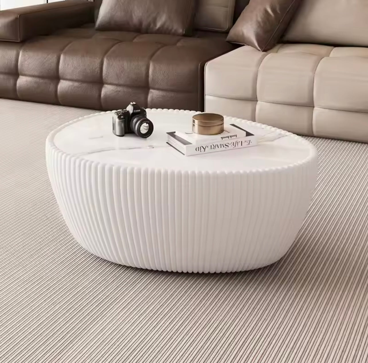 Minimalist Modern Nordic Sintered Stone & Wood Coffee Table