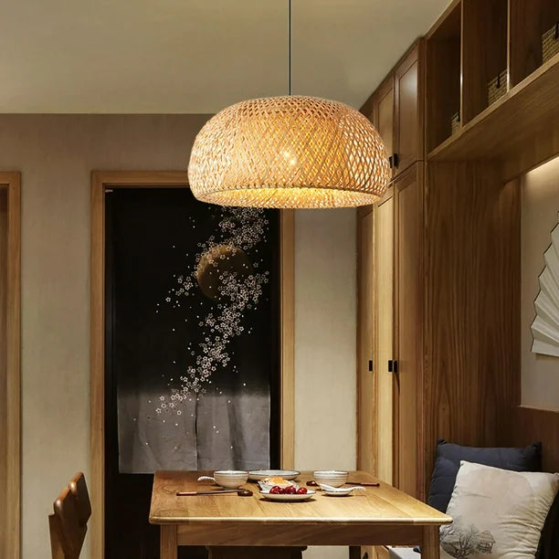 Natural Woven Bamboo Pendant Light with Bulb
