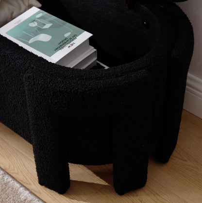 50-Inch Black Faux Fur Storage Ottoman Bench