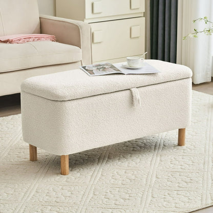 White Upholstered Entryway Storage Ottoman Bench