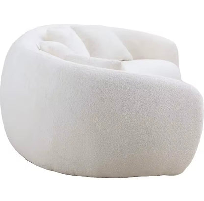 Curved Boucle Half-Moon Sectional Sofa, 103” White 5-Seater Couch