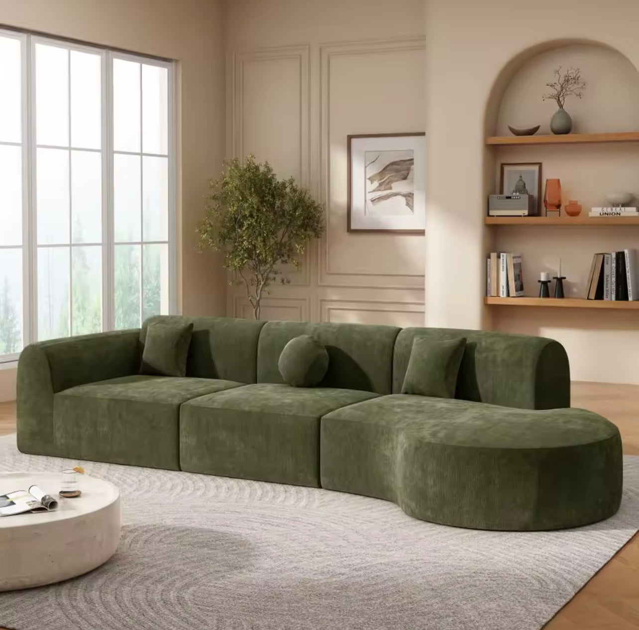 140” Modern Curved Sectional Sofa with Chaise, Oversized 3 Piece Set