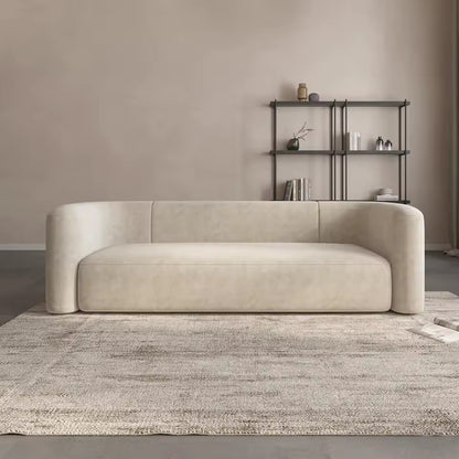 Beige Modern Curved Back Velvet Sofa, Minimalist 3 Seater Couch