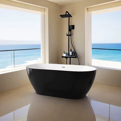 Black Freestanding Tub, Oval Bathtub with Integrated Slotted Overflow