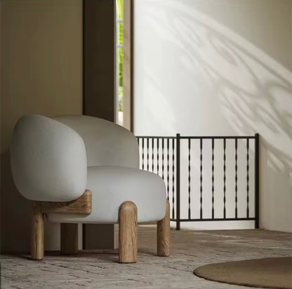 Solid Wood Cream Accent Chair for Small Spaces