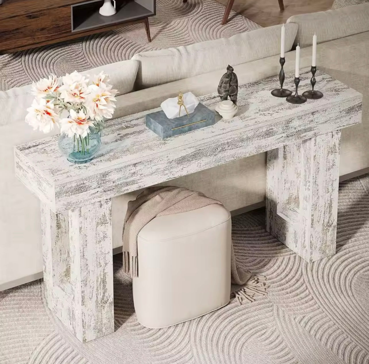 63” Farmhouse Console Table, Wooden Rectangular Entryway Table