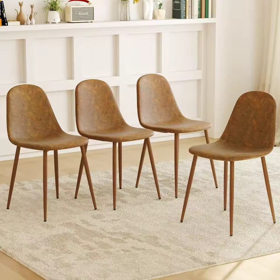 Set of 4 Mid Century Ergonomic PU Leather Upholstered Dining Chairs