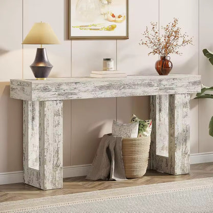 63” Farmhouse Console Table, Wooden Rectangular Entryway Table