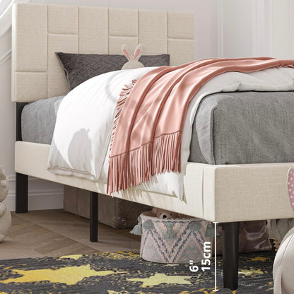 Beige Bed for Kids Bedroom - Twin Bed Frame for Girls Bedroom