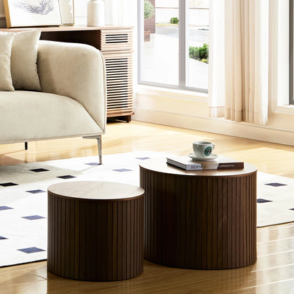 Set of 2 Modern Coffee Tables, Brown Nesting Coffee Table