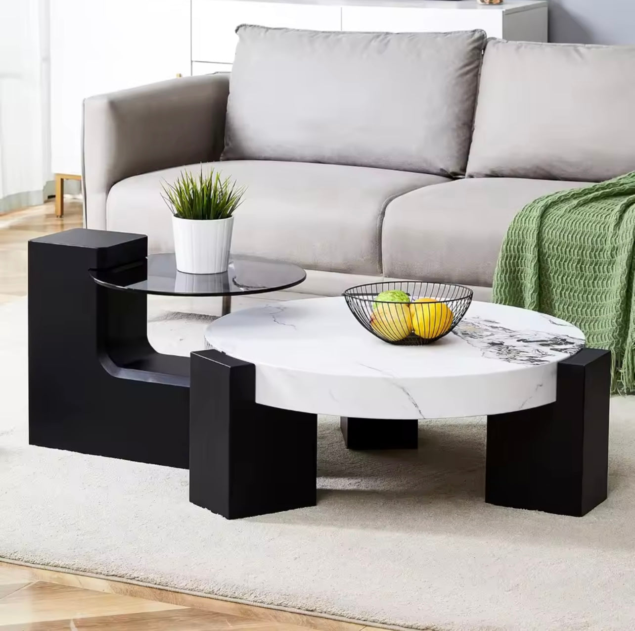 Round Nesting Coffee Table, 2-in-1 Detachable Small & Large MDF Table