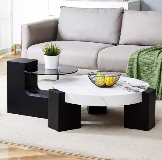 Round Nesting Coffee Table, 2-in-1 Detachable Small & Large MDF Table
