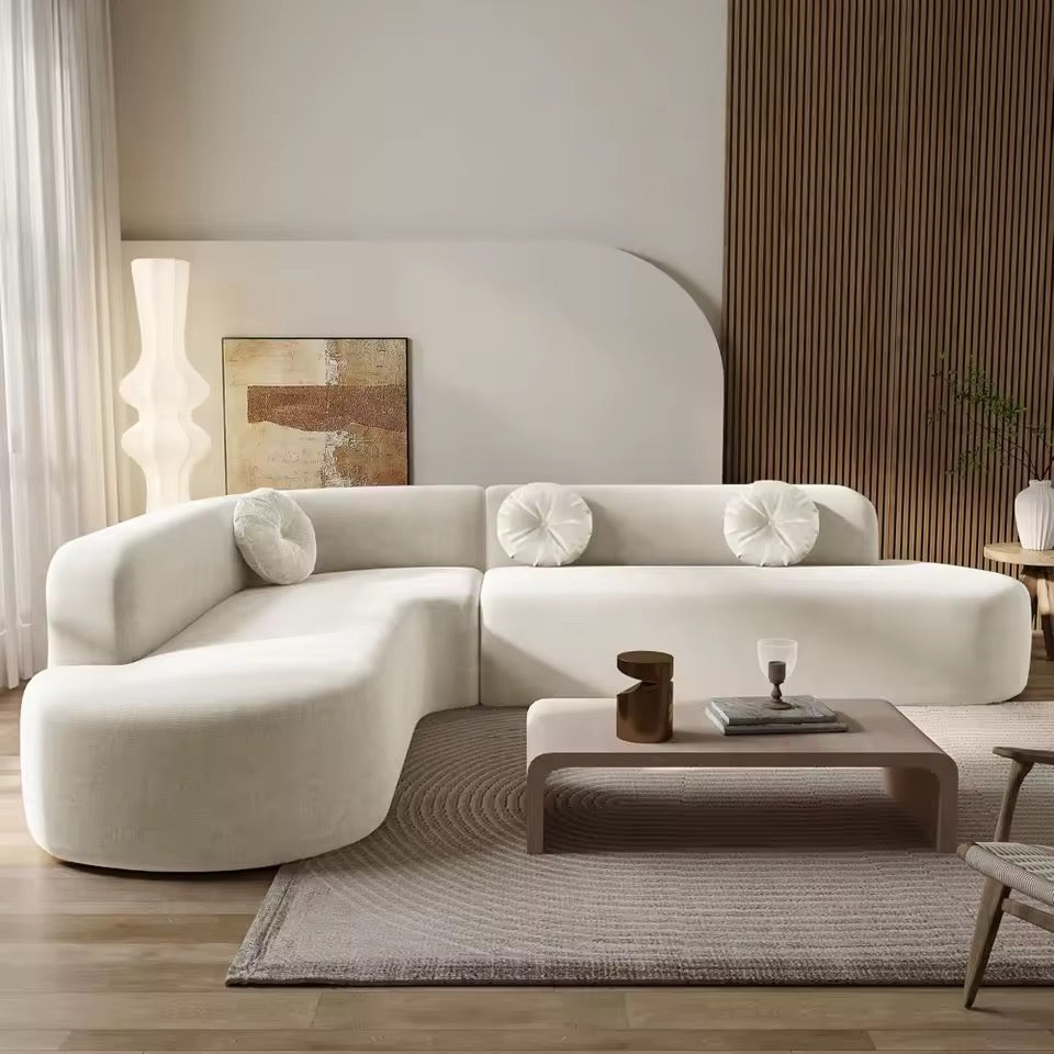 122” Oversized Curved Upholstered Sectional, with Three Round Pillows