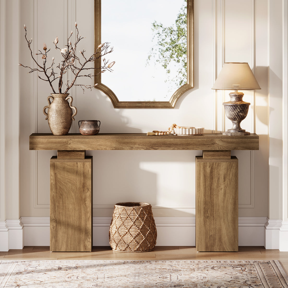 63” Rustic Console Table, Wooden Entryway Table