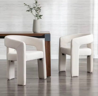 Modern White Barrel Dining Chair, Upholstered Makeup Vanity Chair