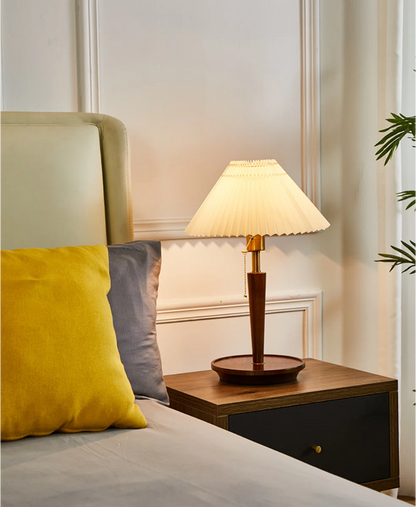 Mid Century Solid Wood Walnut Pleated Lamp