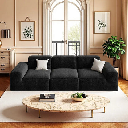 Black Chenille Velvet Sofa, Modular 2-4 Seater with Ergonomic Design