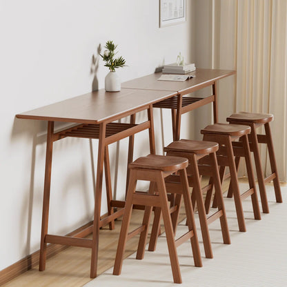 Set of 2 Wood Bar Stools and Bar Table Set - Retro Pub Dining Set