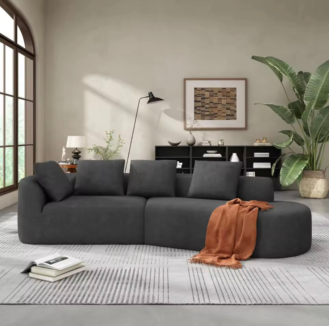 5 Seater Upholstered Cloud Sofa, Oversized Curved Lounge Chair